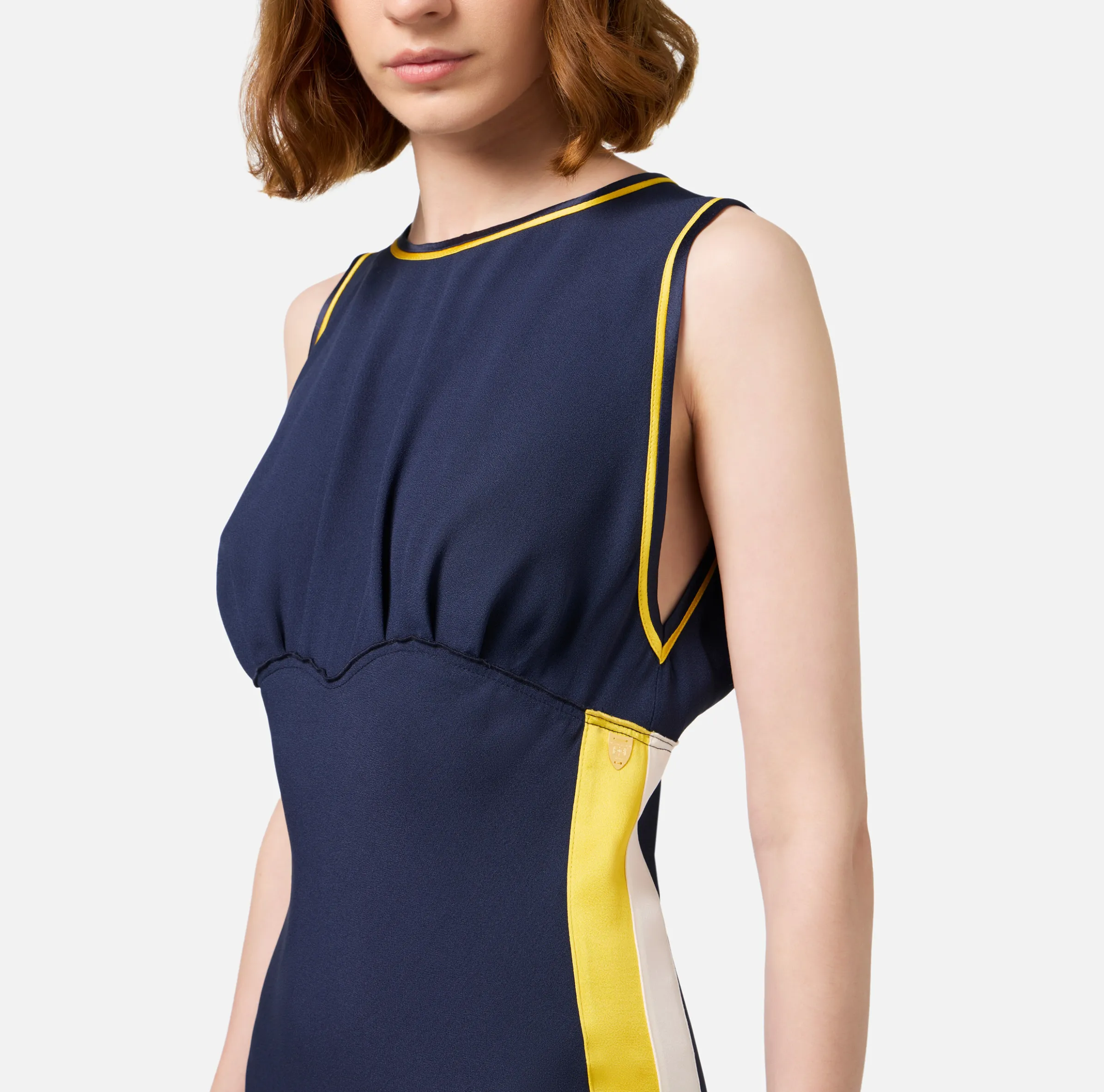 Abito midi in satin con bande