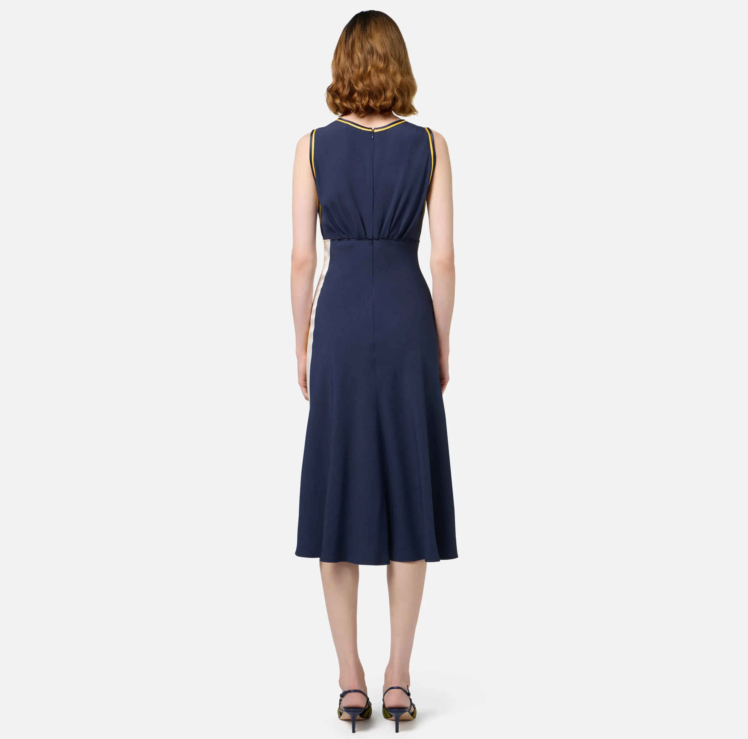 Abito midi in satin con bande