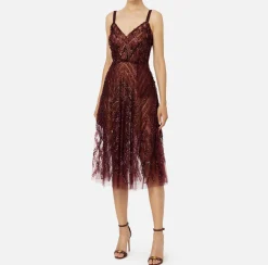 Abito midi in tulle con ricamo paillettes chevron