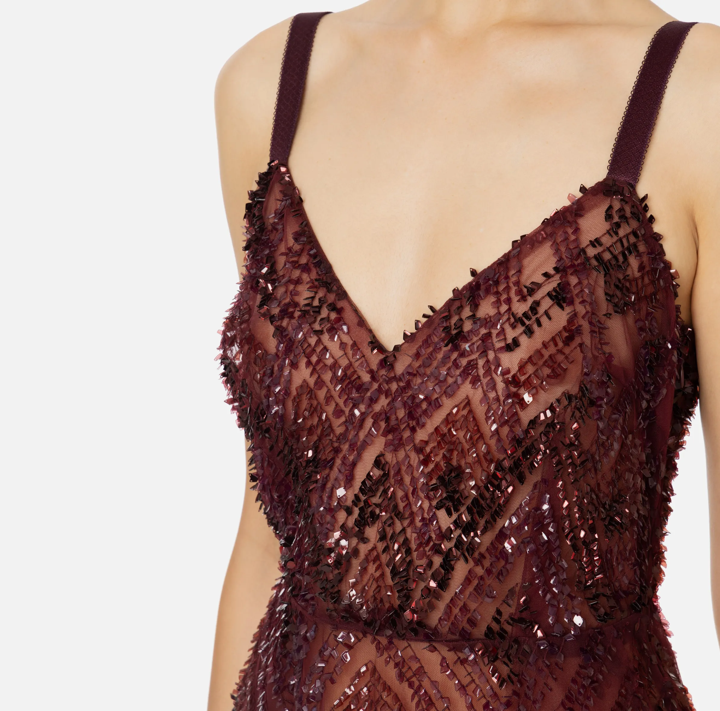 Abito midi in tulle con ricamo paillettes chevron