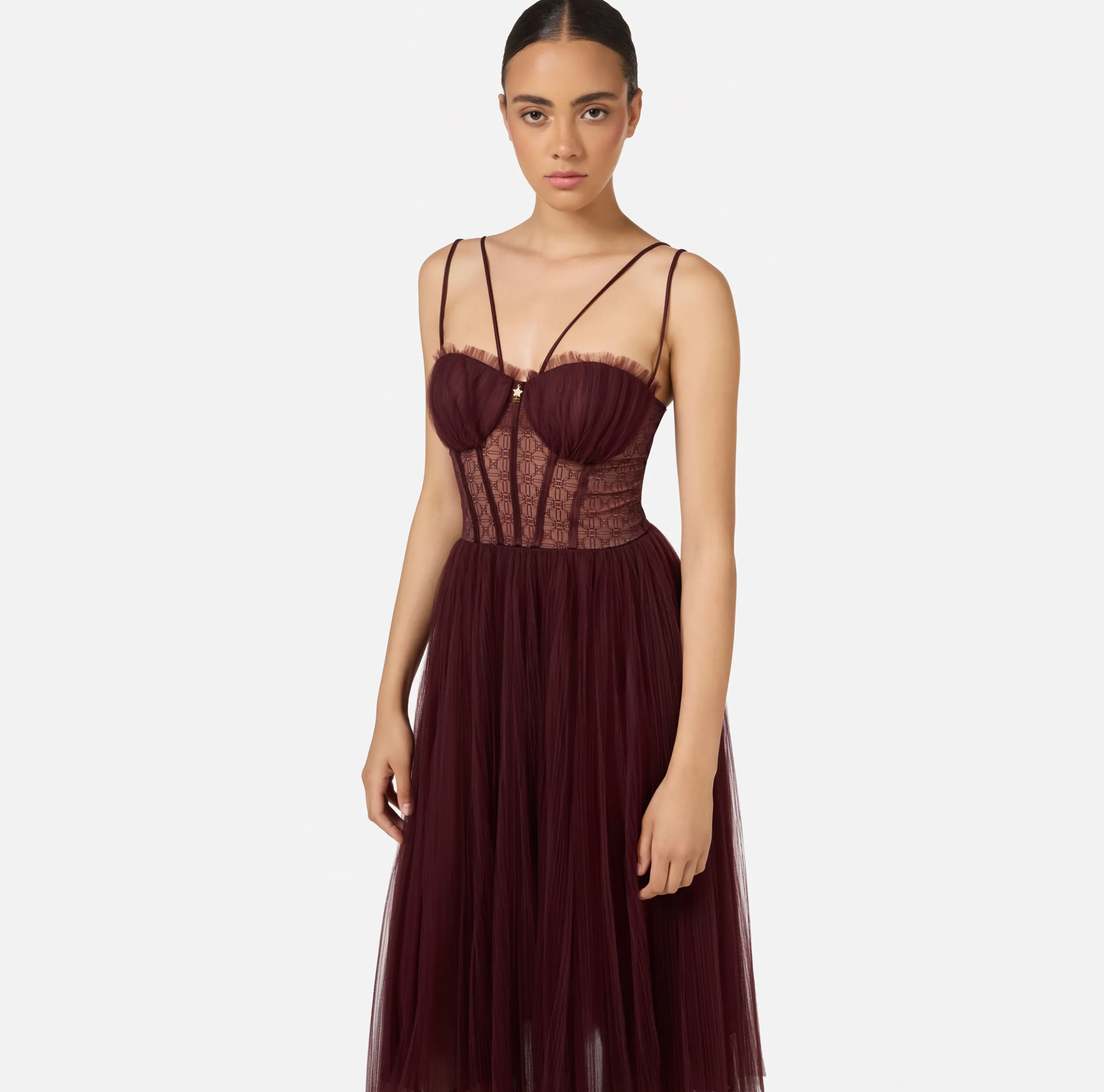 Abito midi in tulle plissettato