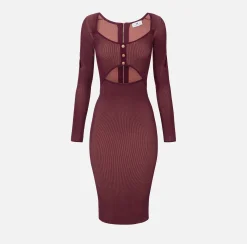 Abito midi in viscosa a costine con cut-out