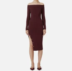 Abito midi in viscosa con bottoni sullo spacco
