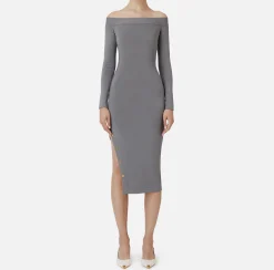 Abito midi in viscosa con bottoni sullo spacco