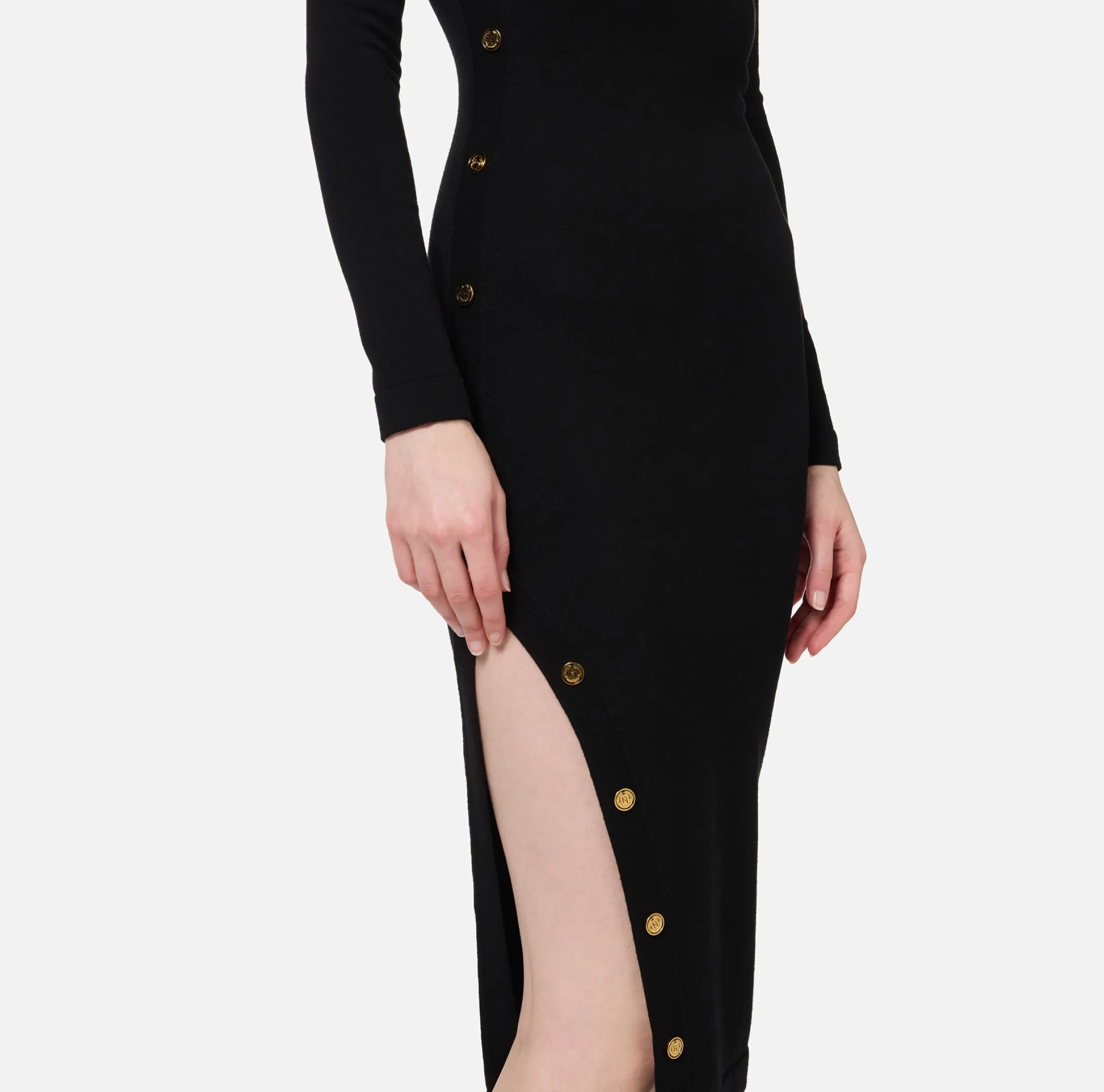 Abito midi in viscosa con bottoni sullo spacco