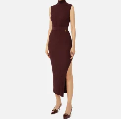 Abito midi in viscosa e lurex a costine