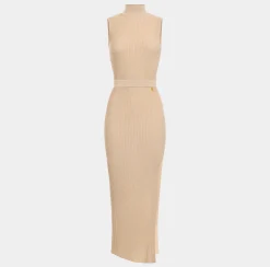Abito midi in viscosa e lurex a costine