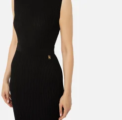 Abito midi in viscosa e lurex a costine