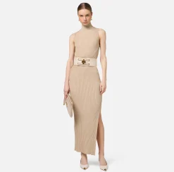 Abito midi in viscosa e lurex a costine