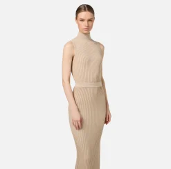 Abito midi in viscosa e lurex a costine