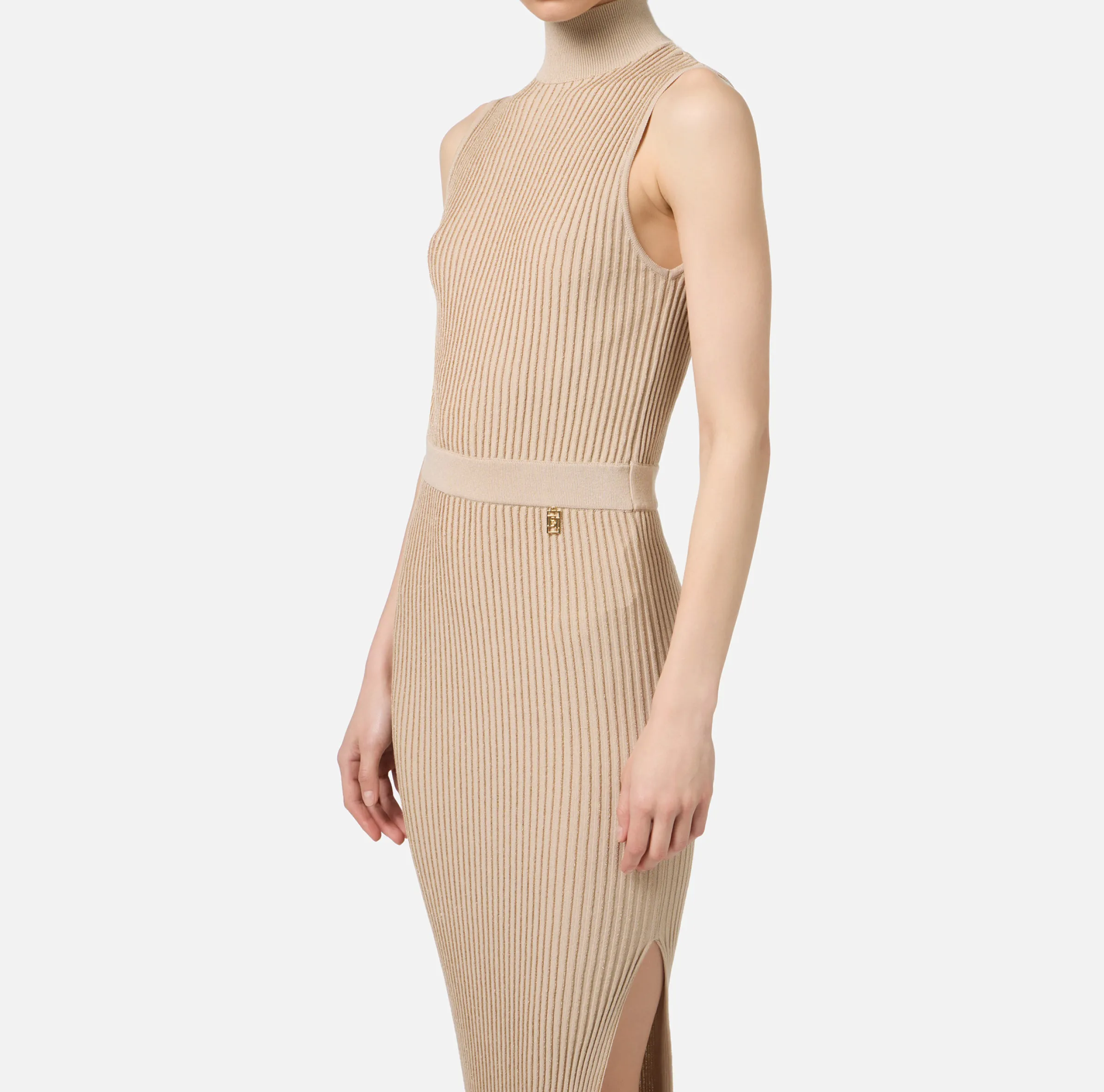 Abito midi in viscosa e lurex a costine