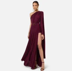 Abito monospalla red carpet in jersey lurex plissettato