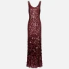 Abito red carpet in georgette ricamata con paillettes