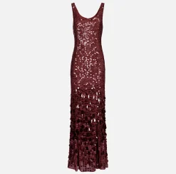 Abito red carpet in georgette ricamata con paillettes