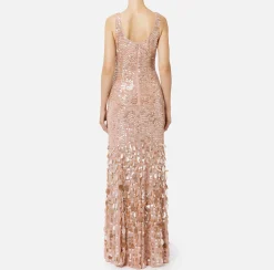 Abito red carpet in georgette ricamata con paillettes
