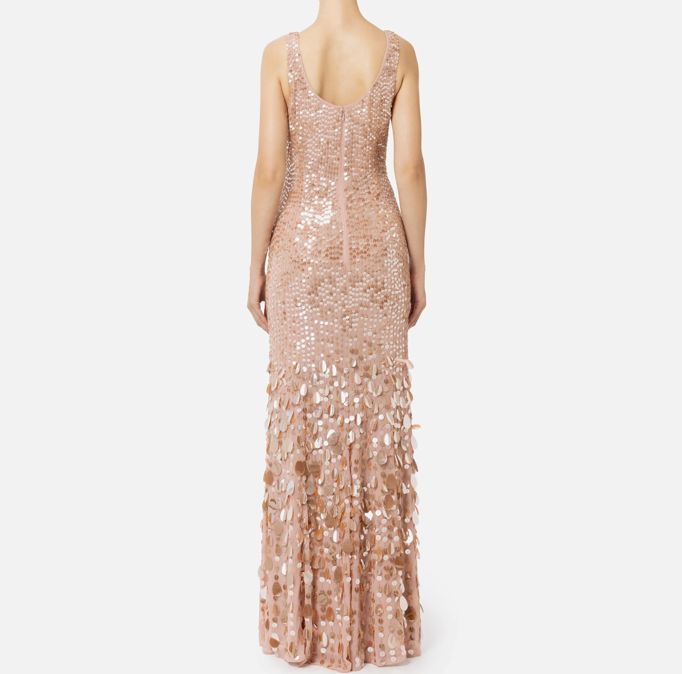 Abito red carpet in georgette ricamata con paillettes