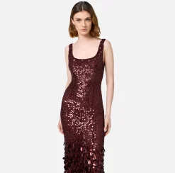 Abito red carpet in georgette ricamata con paillettes