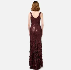 Abito red carpet in georgette ricamata con paillettes