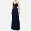 Abito red carpet in jersey lurex plissettato con cintura