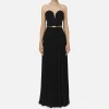 Abito red carpet in jersey lurex plissettato con cintura