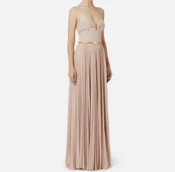 Abito red carpet in jersey lurex plissettato con cintura