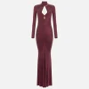 Abito red carpet in jersey drappeggiato con collana