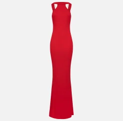 Abito red carpet in jersey con collana sulla schiena