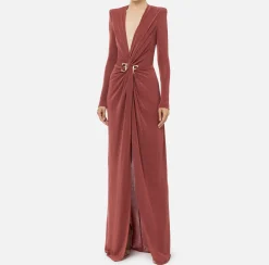 Abito red carpet in jersey lurex con nodo e accessorio logo