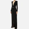 Abito red carpet in jersey lurex con nodo e accessorio logo