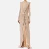 Abito red carpet in jersey lurex con nodo e accessorio logo