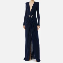 Abito red carpet in jersey lurex con nodo e accessorio logo