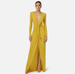 Abito red carpet in jersey lurex con nodo e accessorio logo