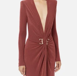 Abito red carpet in jersey lurex con nodo e accessorio logo