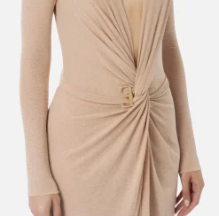 Abito red carpet in jersey lurex con nodo e accessorio logo