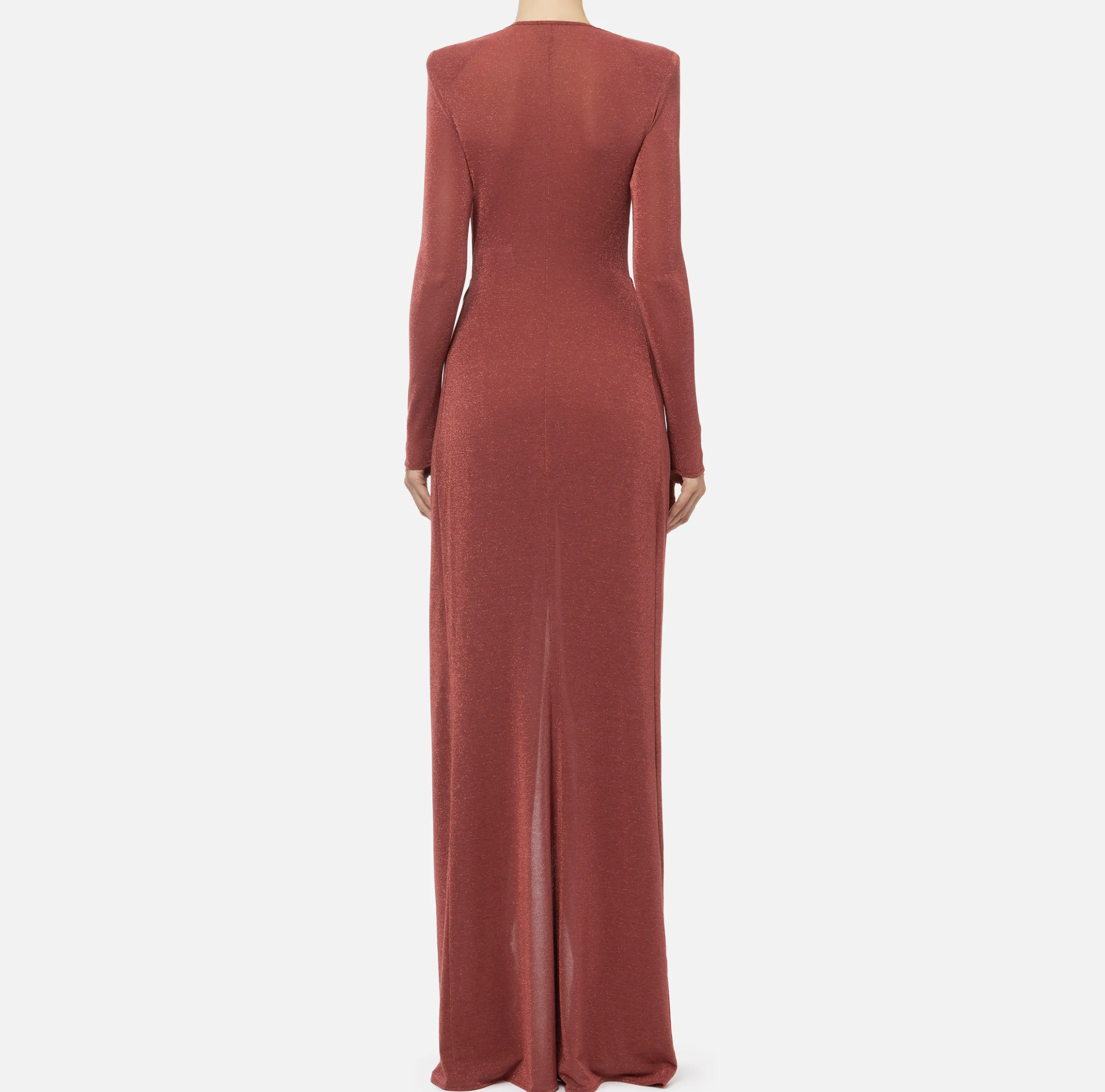 Abito red carpet in jersey lurex con nodo e accessorio logo