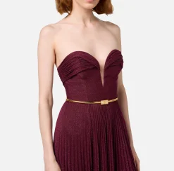 Abito red carpet in jersey lurex plissettato con cintura