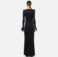 Abito red carpet in jersey drappeggiato con fusciacca