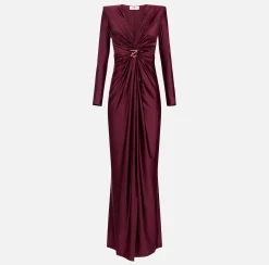 Abito red carpet in lycra con nodo e accessorio logo