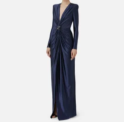Abito red carpet in lycra con nodo e accessorio logo