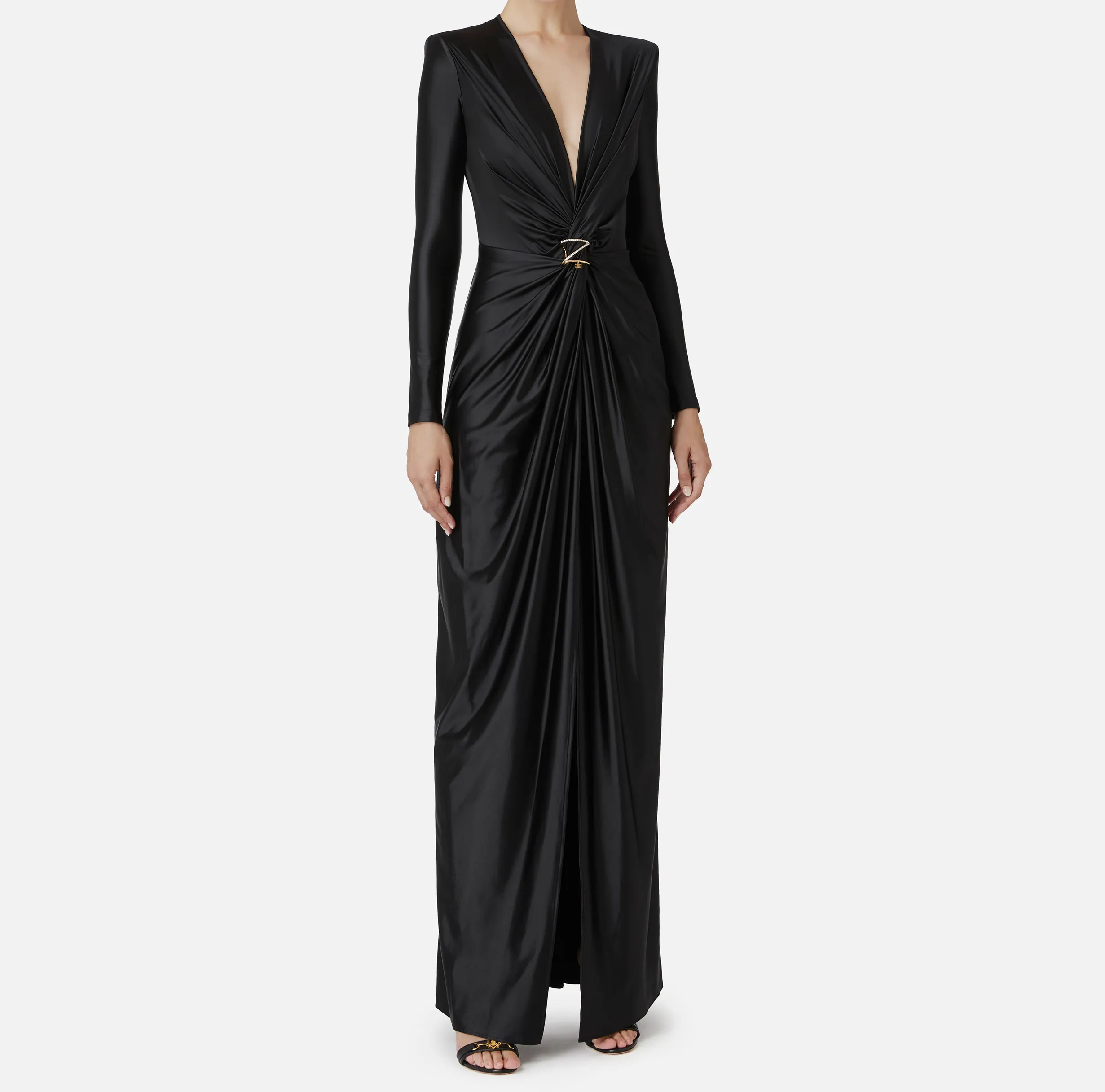 Abito red carpet in lycra con nodo e accessorio logo