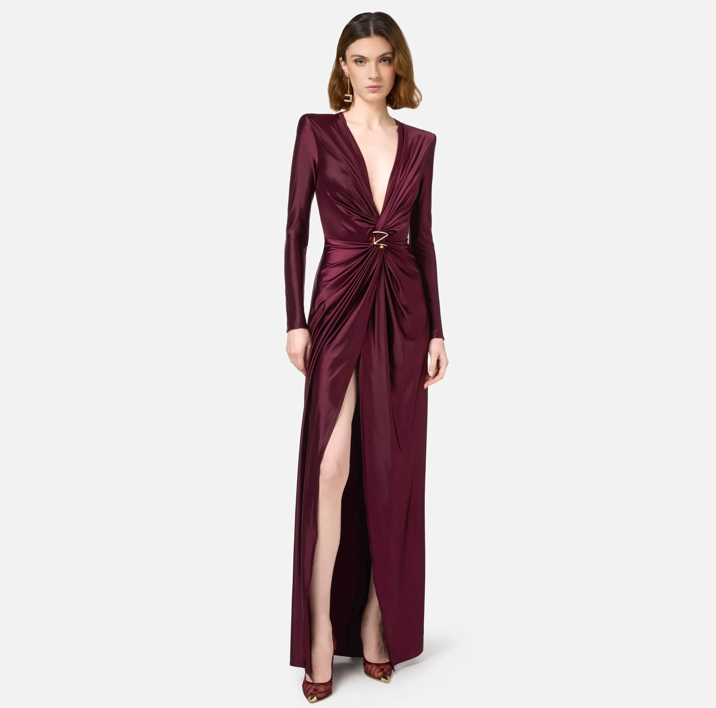Abito red carpet in lycra con nodo e accessorio logo