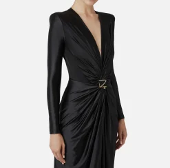 Abito red carpet in lycra con nodo e accessorio logo