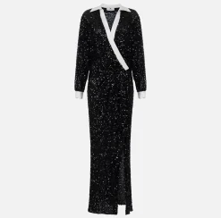 Abito red carpet in paillettes con inserti in raso