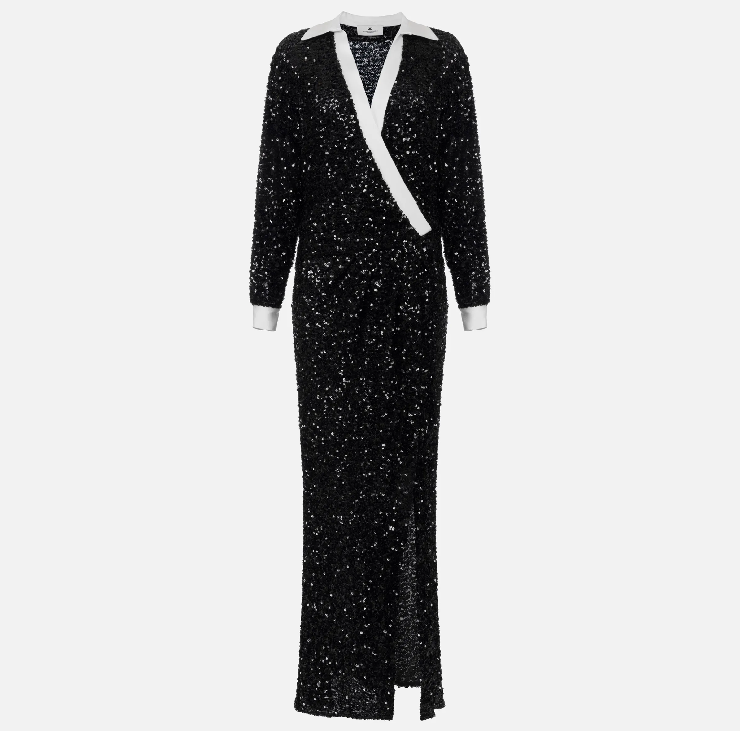 Abito red carpet in paillettes con inserti in raso