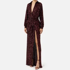 Abito red carpet in paillettes con inserti in raso