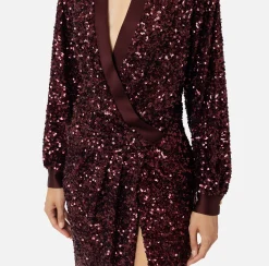 Abito red carpet in paillettes con inserti in raso