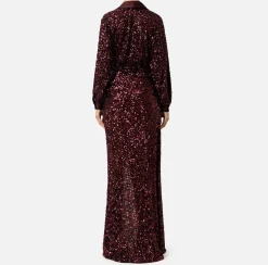 Abito red carpet in paillettes con inserti in raso