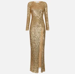 Abito red carpet in tulle ricamato con paillettes con cut-out