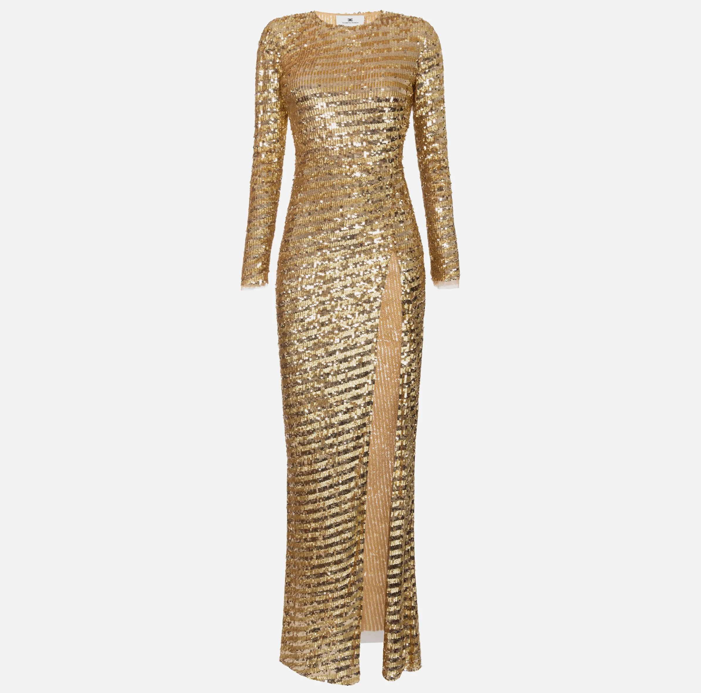 Abito red carpet in tulle ricamato con paillettes con cut-out