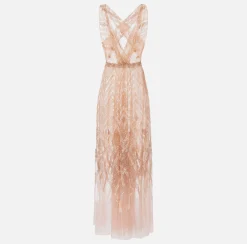 Abito red carpet in tulle con ricamo paillettes chevron